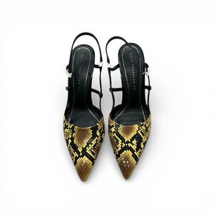 Zara Trafaluc Yellow Snakeskin Slingback Stiletto Heels Pointed Toe Size 38